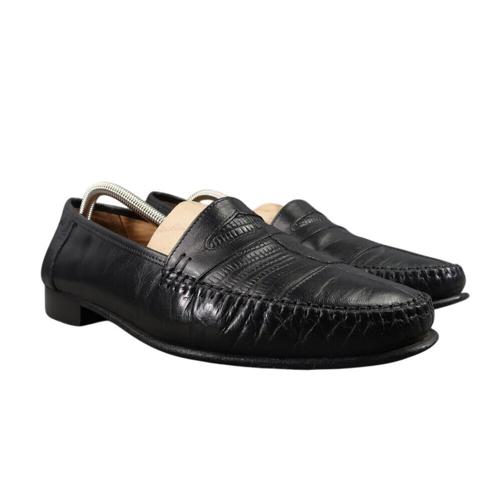 Adolfo Shoes Mens 9.5 Penny Loafer Slip On Moc Toe Leather Classic Leather Black